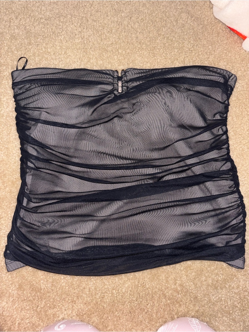 Black Ruched Strapless Mesh Top NWT